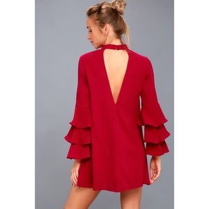 Lulu’s Aesthetic Aspirations Red Flounce Sleeve Shift Dress Size X-Small XS